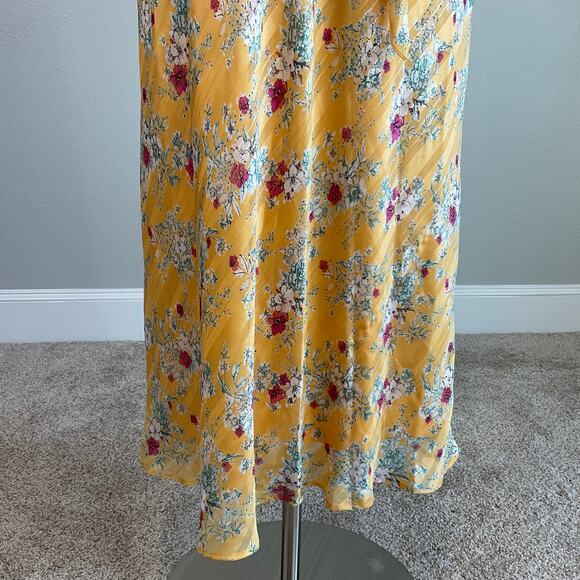 Adrianna Papell Colorful Floral Print Chiffon A-Line Midi Dress Yellow Size 12 - Picture 7 of 11